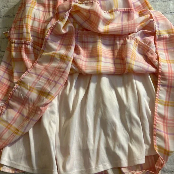 AS U WISH PINK/ORANGE PLAID SLEEVELESS SMOCKED MIDI DRESS SPRING/SUMMER SIZE L - Picture 8 of 12
